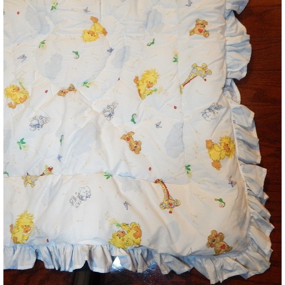 Little Suzys Zoo Baby Crib Quilt Duck Giraffe Bear Ruffled Edge Gerber - Picture 9 of 13